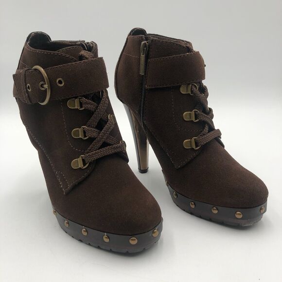 Colin‎ Stuart heeled Booties Women's Size 8 Brown Suede Adjustable buckle - Picture 1 of 10